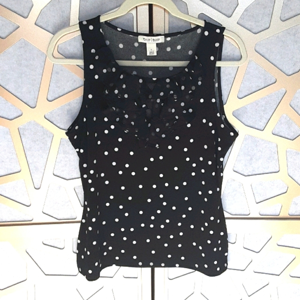 EUC WHBM Black/ White Dot Ruffle Top